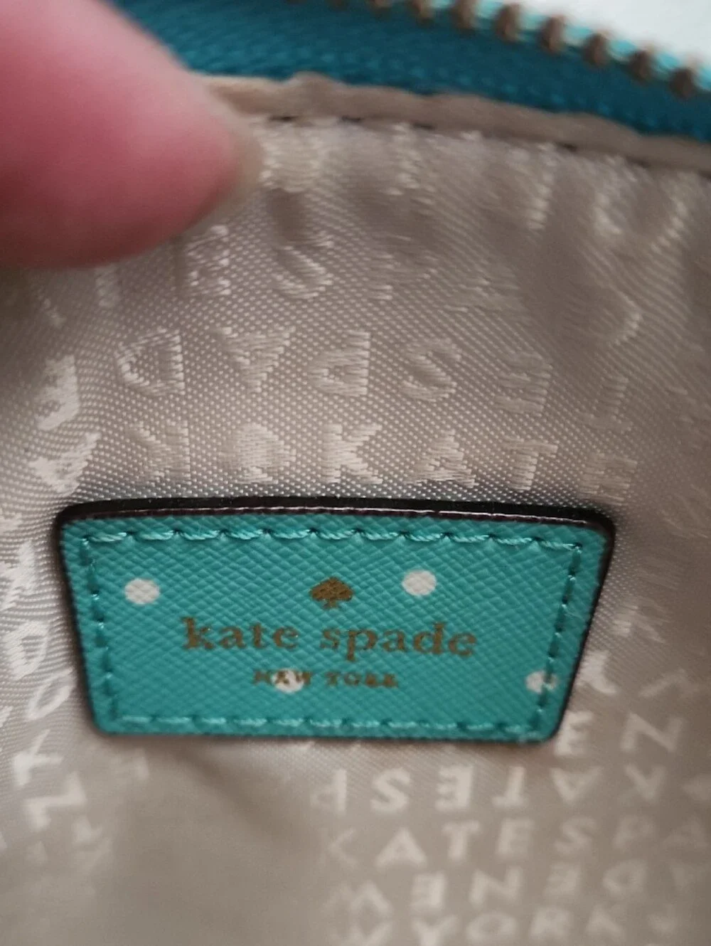 kate spade teal polka dot clutch/wristlet with strap